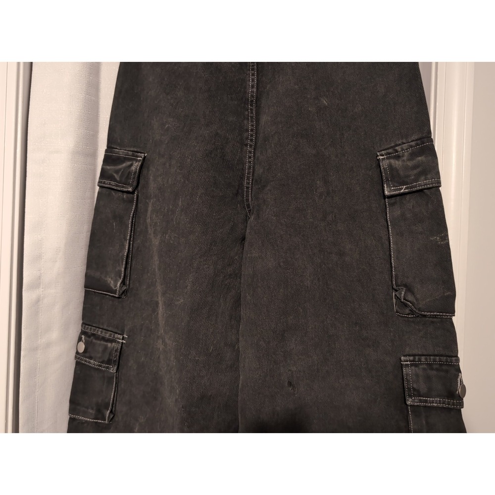 NWT Fashion Nova Cargo Jeans Women Black Wide Leg Goth Grunge Skate Y2K Size-11 - Picture 8 of 14